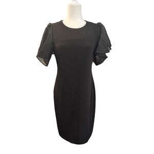 Black Sheath Dress Ruffle Flutter Sleeve Cocktail Party Little Black Small